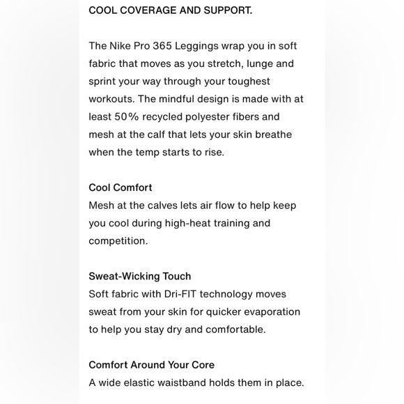 NWT Nike Pro 365 Mid-Rise Cropped Mesh Panel Leggings Running Yoga Jogging Pants - Picture 9 of 16